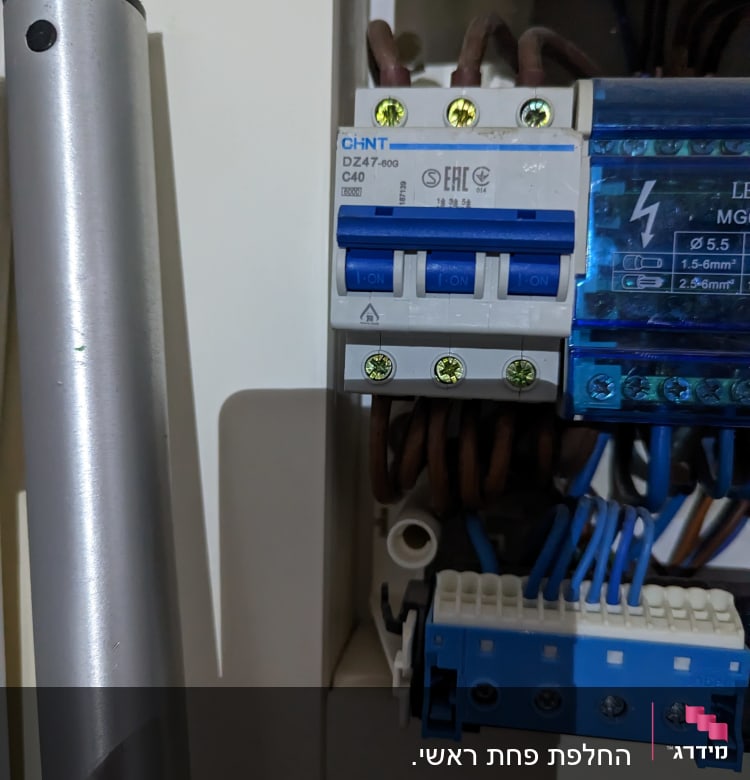 מפסקי חשמל וחוטים בלוח חשמל